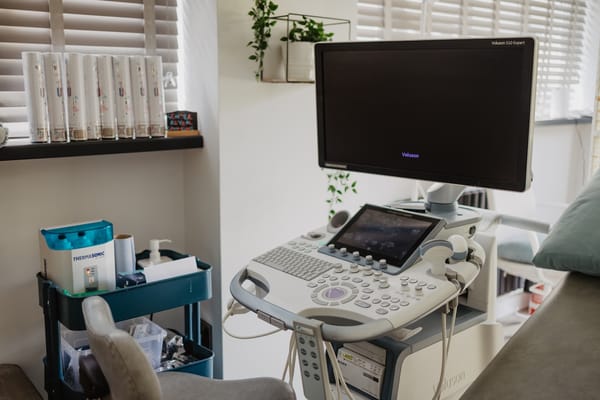 Photo of ultrasound machine at the clinic of Maria Birch, The Scan Lady: Sneak-A-Peek Ultrasound.